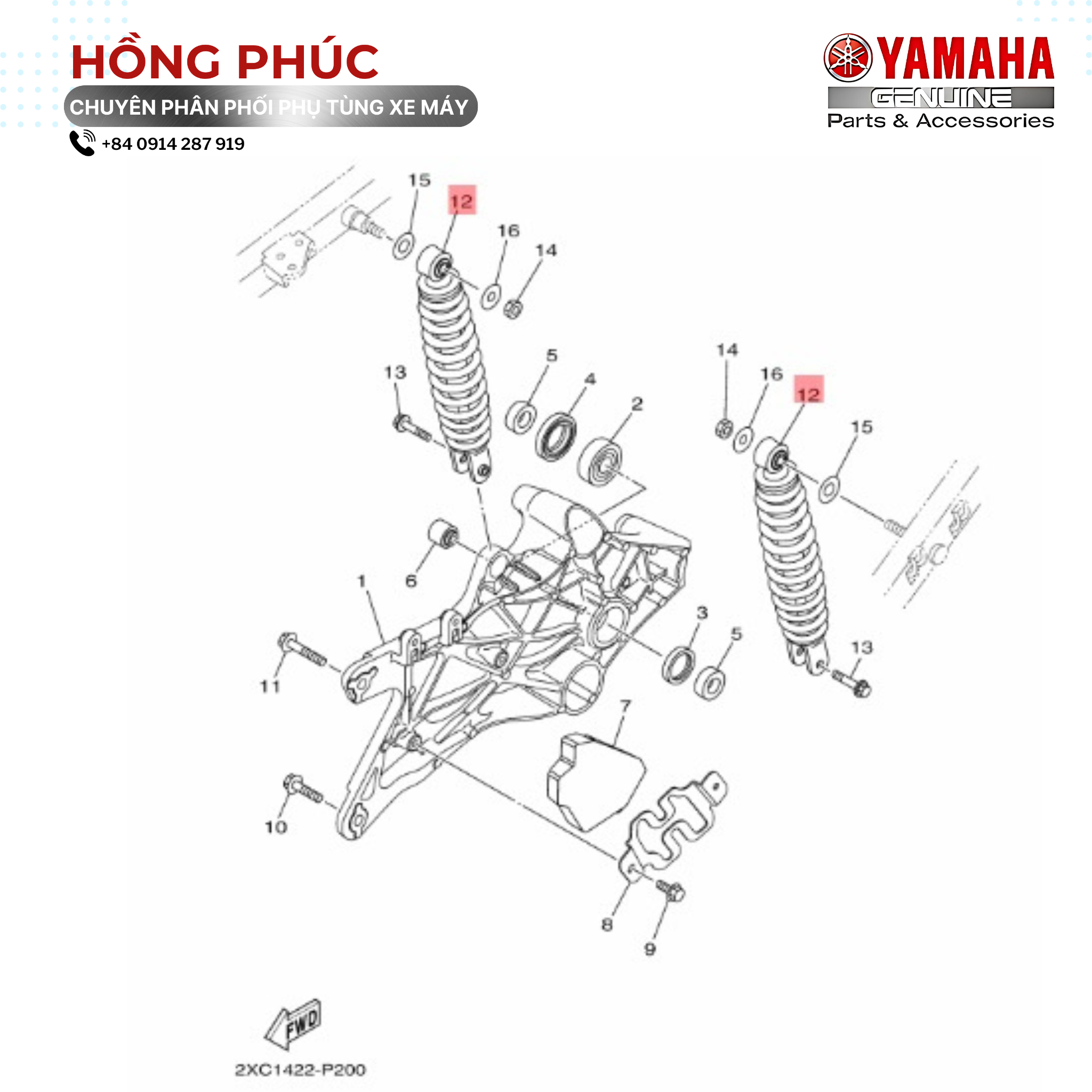 Cụm Giảm Xóc Sau - Dòng Xe: Nouvo 6 - Mã HH: 2XCF22100000 - ảnh thu nhỏ 2
