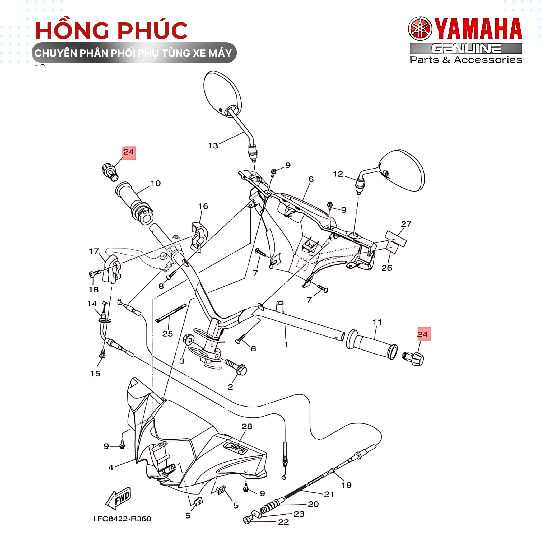 Đầu Tay Lái - Dòng Xe: Jupiter Fi, Sirius Fi, Exciter 150, Luvisa Fi - Mã HH: 1DBF62460000 - ảnh thu nhỏ 2