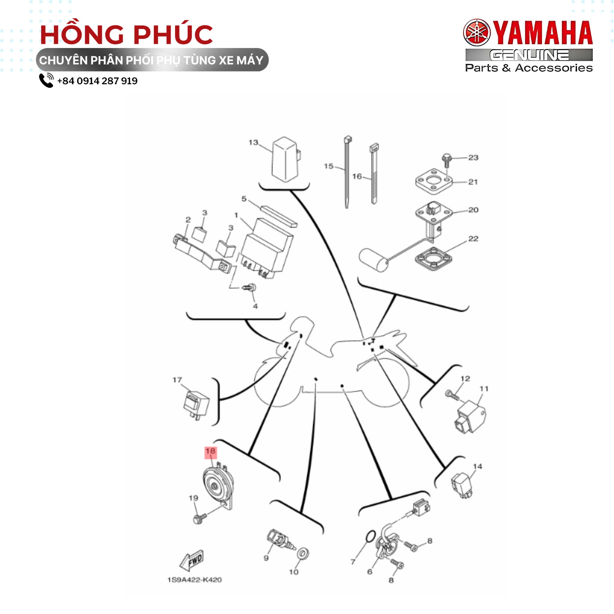 Còi - Dòng Xe: Jupiter, Sirius, Exciter 135 - Mã HH: 5VTH33710000 - ảnh thu nhỏ 2